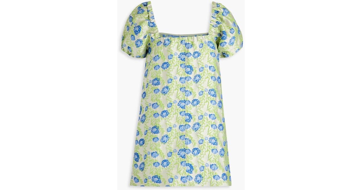 ganni brocade mini dress Ganni Brocade Mini Dress in Blue