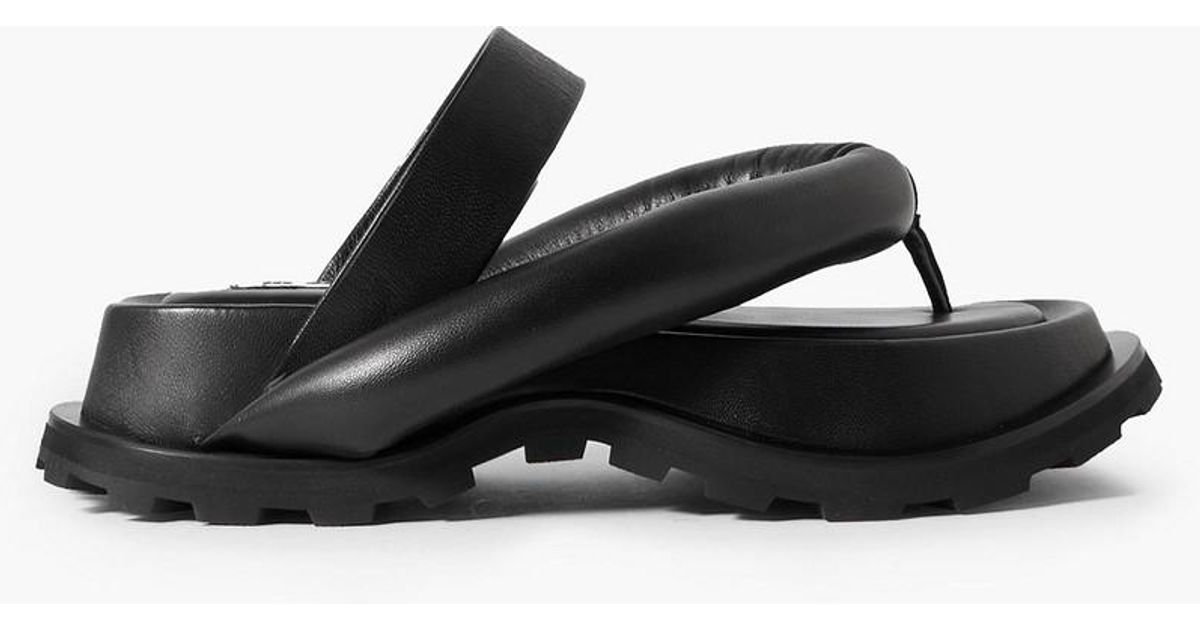 Jil Sander Padded Leather Sandals in Black | Lyst UK