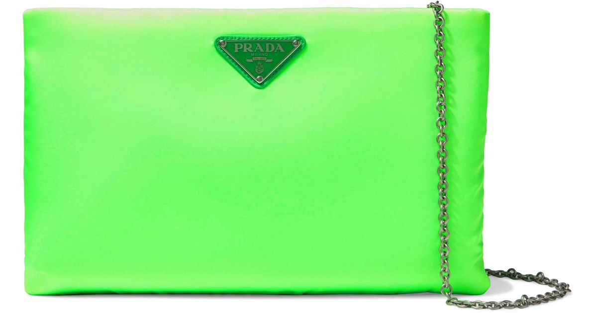 Prada Clutch Padded Nylon 2 Neon Green | Lyst