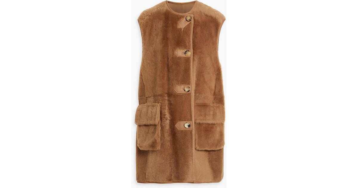 Max Mara Effige Reversible Shearling Vest in Brown | Lyst