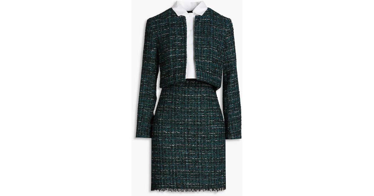 Maje Stretch Jersey-paneled Metallic Boucl-tweed Mini Dress in Green |  Lyst Canada