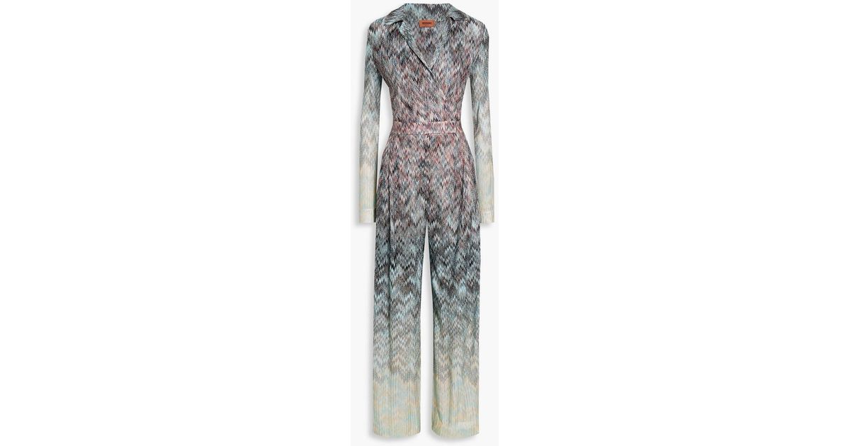 Missoni Wrapeffect Dégradé Crochetknit Wideleg Jumpsuit in Gray Lyst