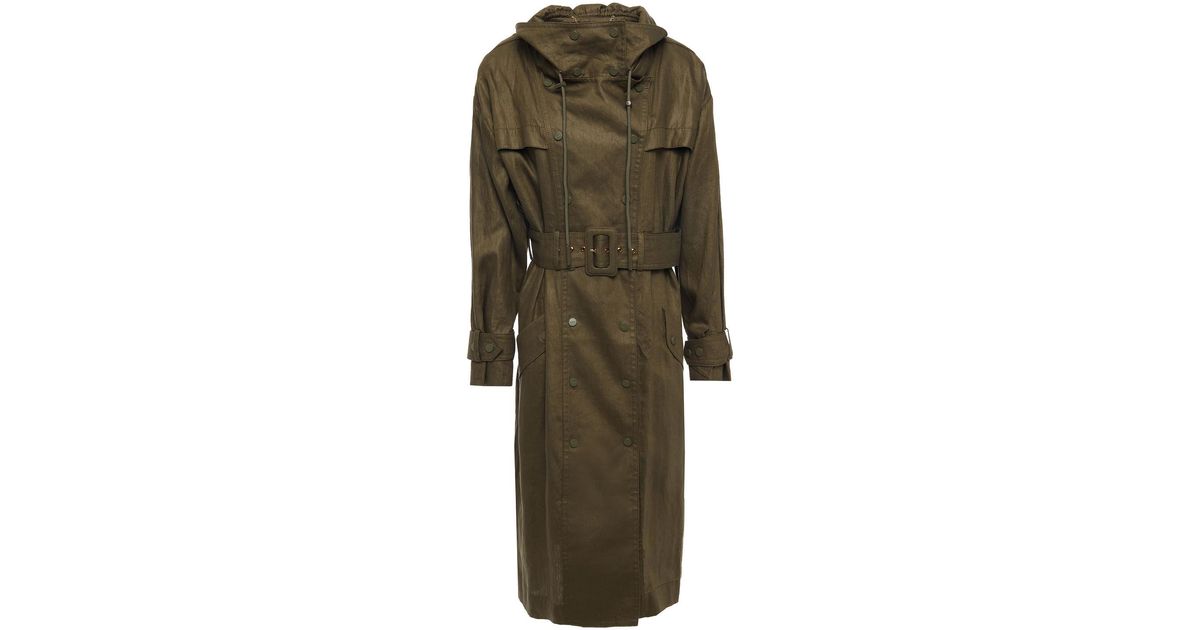 Zimmermann Double-breasted Linen Hooded Trench Coat in Army Green (Green) -  Lyst