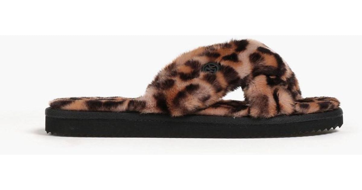 Brown MICHAEL Michael Kors Leopard-print Faux Fur Slides in Animal Print Womens Shoes Flats and flat shoes Flat sandals 
