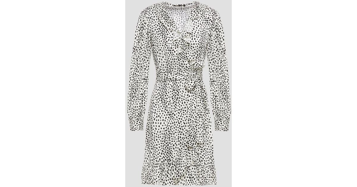 Maje Rosana Ruffled Cupro-blend Leopard-jacquard Mini Wrap Dress in ...