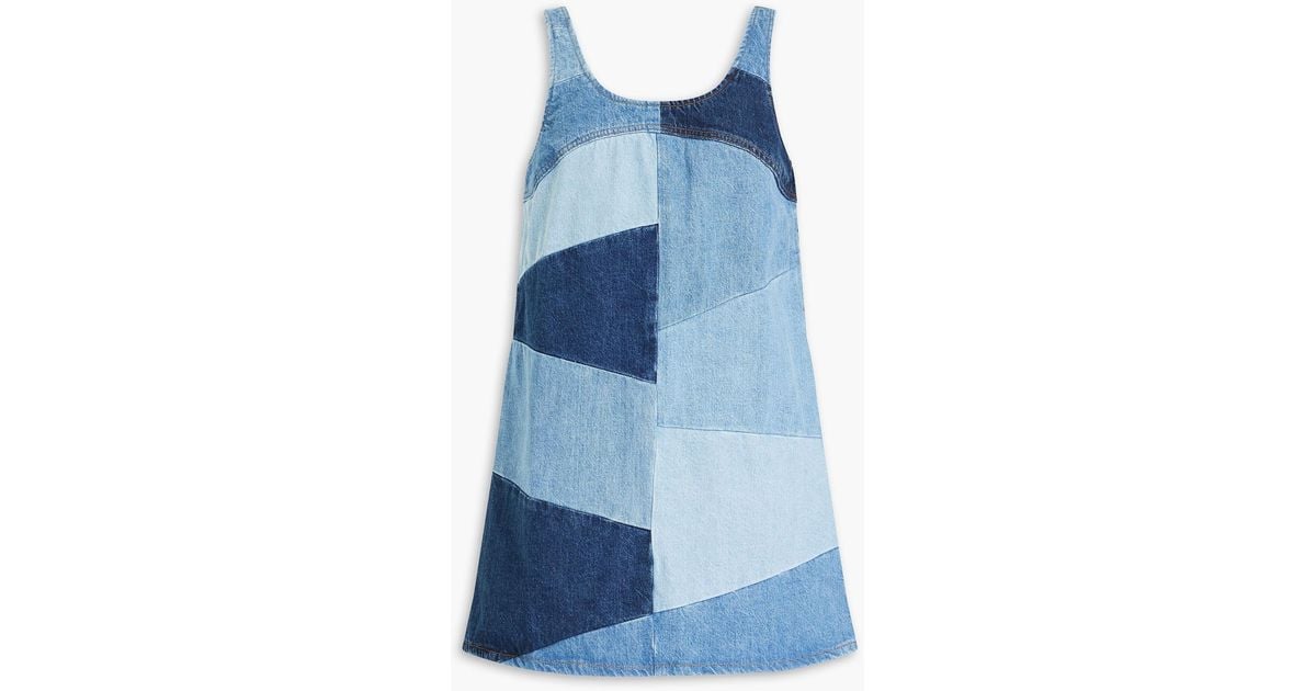 FRAME Patchwork-effect Denim Mini Dress in Blue | Lyst