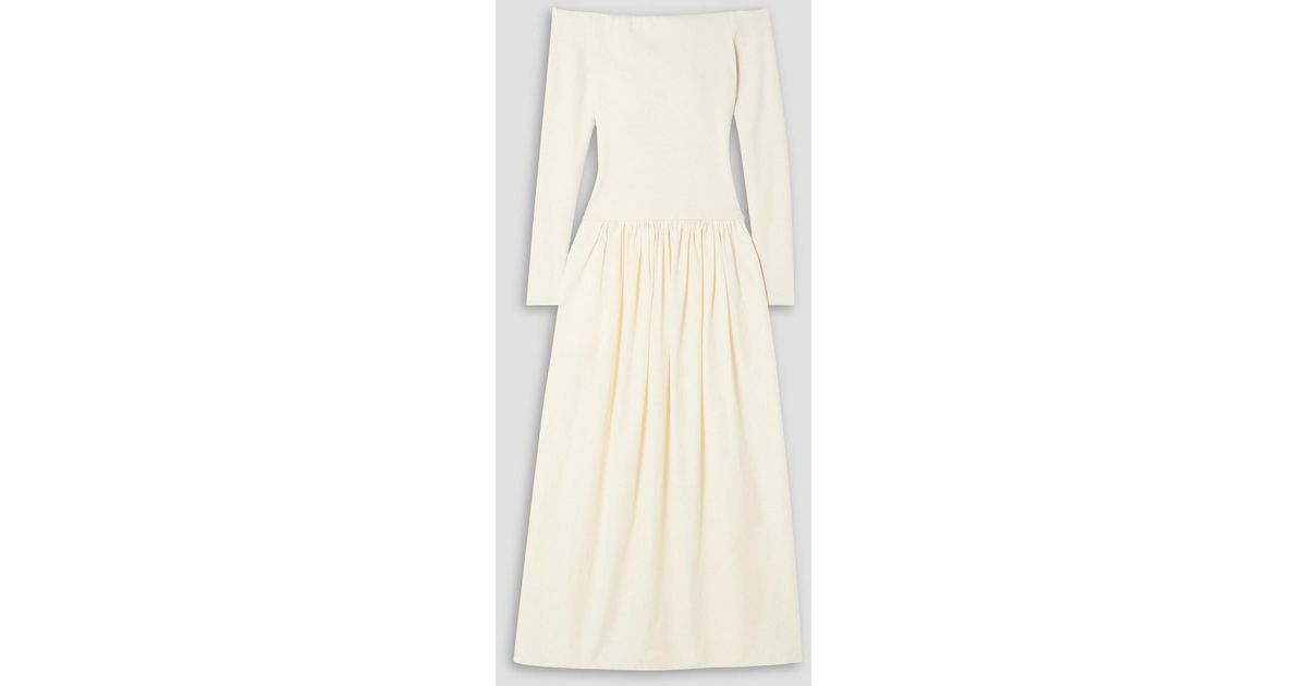 Esse Studios Off-the-shoulder Stretch-knit And Cotton-poplin Maxi Dress in  Natural | Lyst