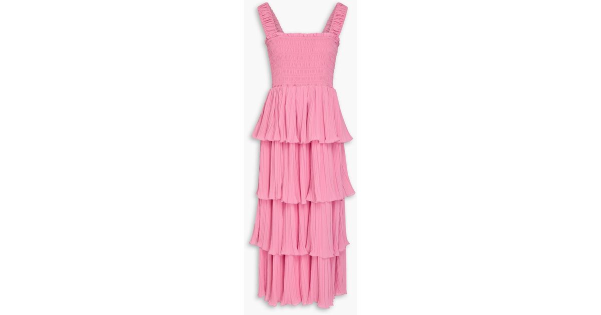 ganni pink tiered dress Ganni Georgette Pink Tiered Mini Dress Size