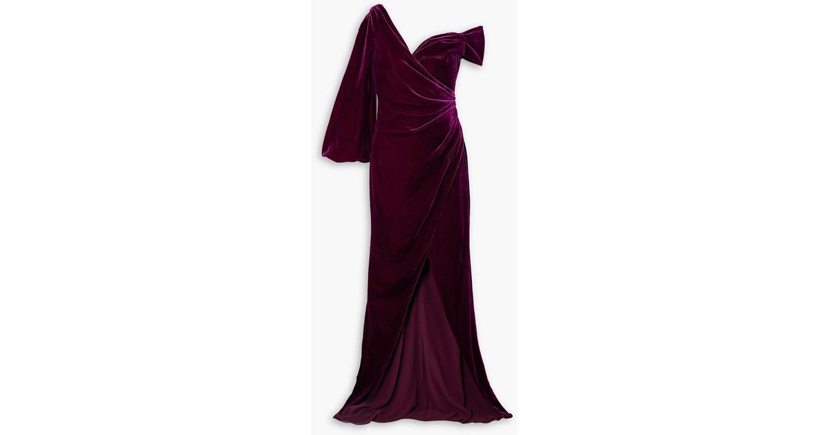 Costarellos Oneshoulder Draped Velvet Gown in Red Lyst Canada