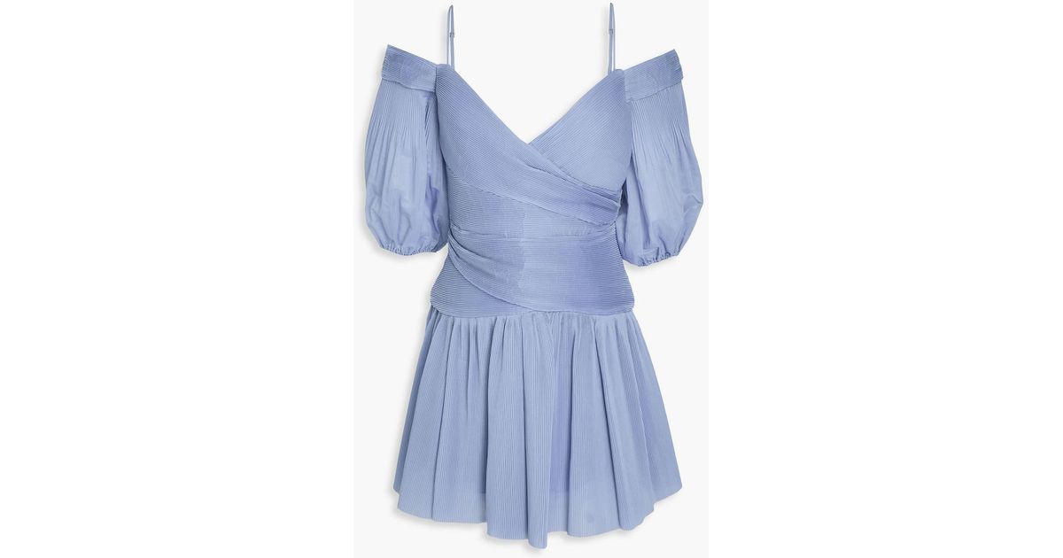 zimmermann pleated off shoulder mini dress zimmermann pleated off shoulder mini dress Pleated Frill Mini Dresses Light Blue