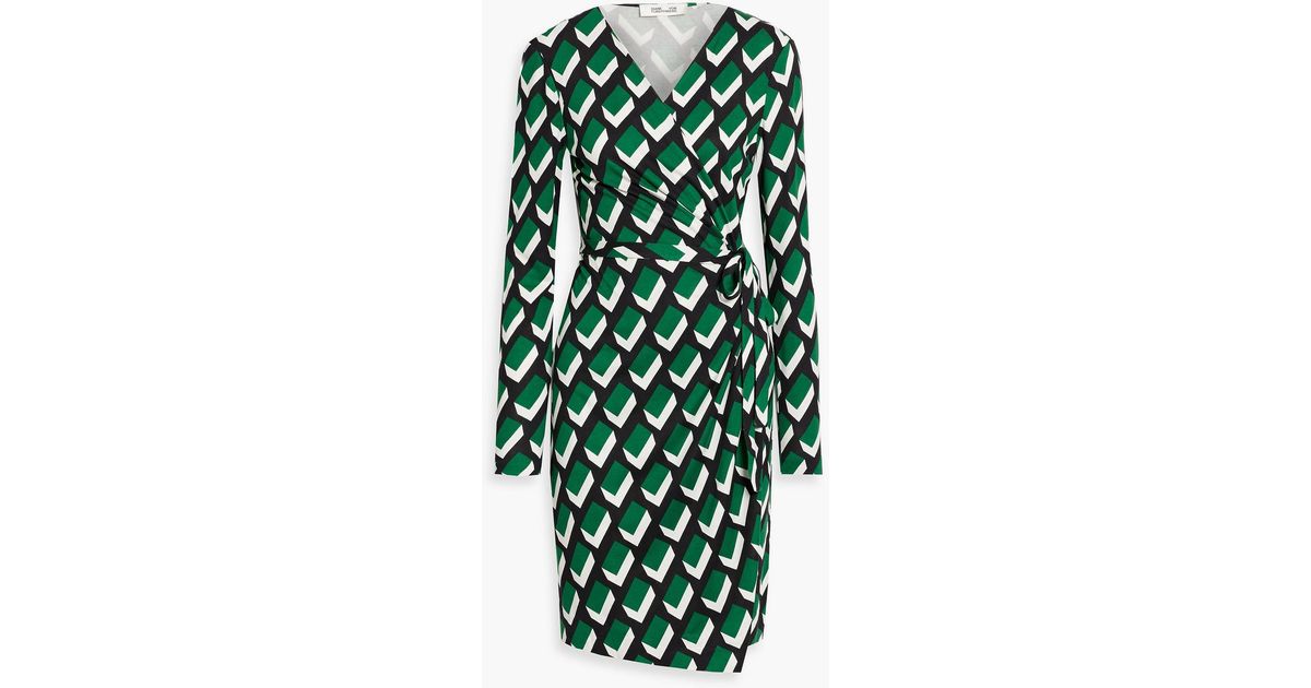 Diane von Furstenberg Jazmine Printed Silk-Jersey Wrap Dress in Green