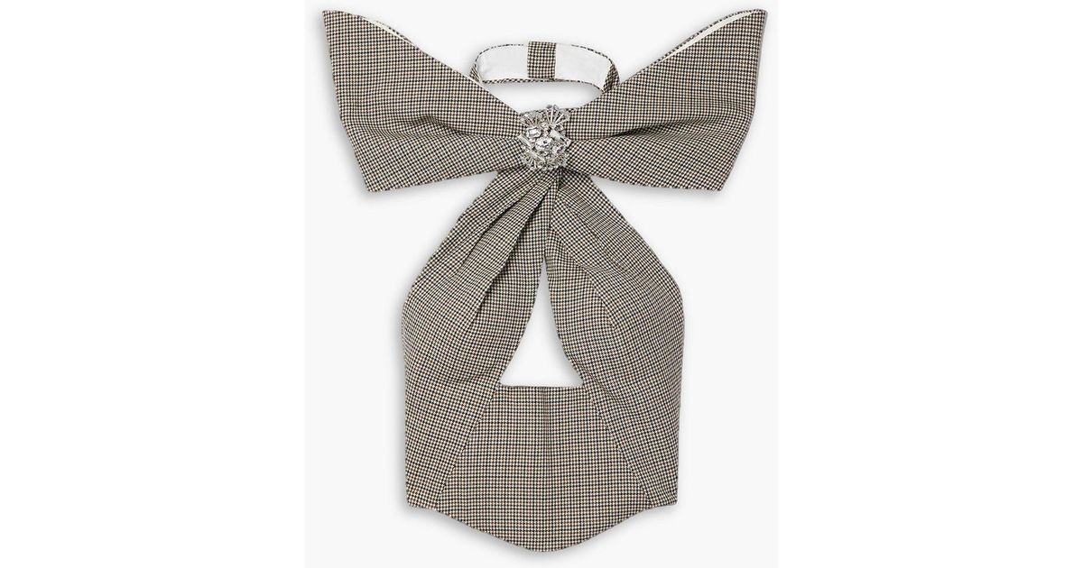 Area Crystal-embellished Bow-detailed Houndstooth Wool