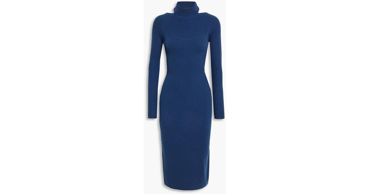NAADAM Cutout Ribbed Wool And Cashmere-blend Midi Dress in Blue | Lyst