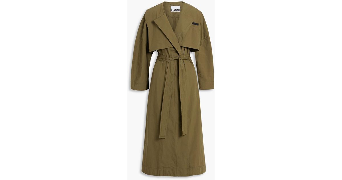 ganni belted organic cotton blend trench coat