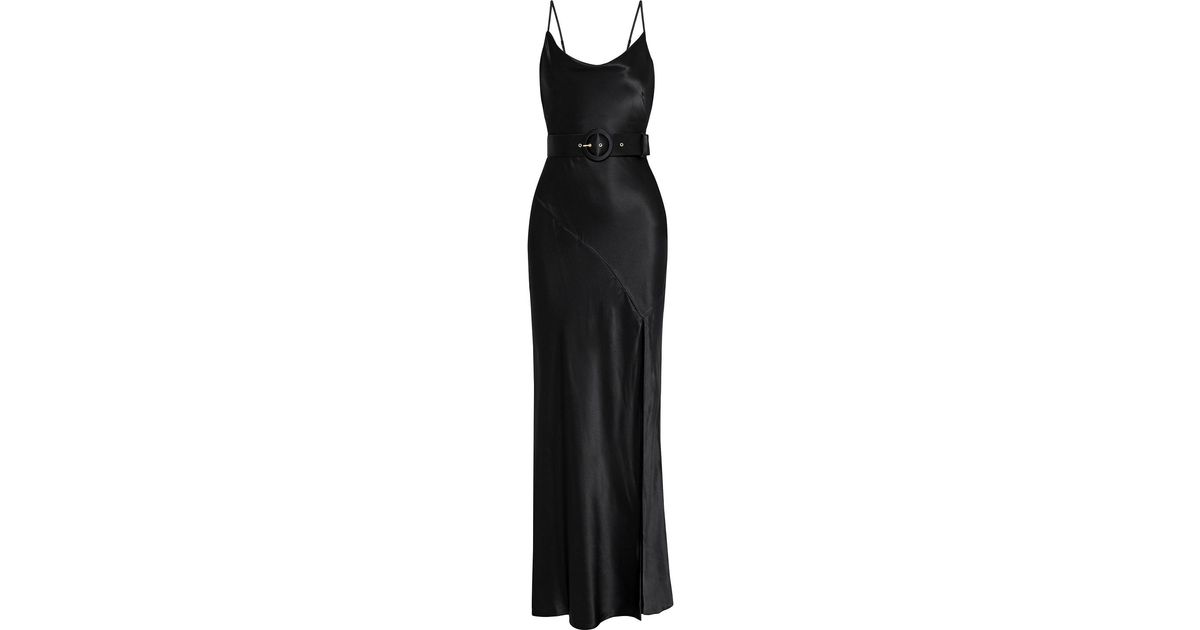 Nicholas Simone Belted Silk-satin Maxi Slip Dress in Black | Lyst