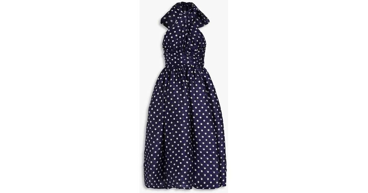 zimmermann polka dot dress halter Navy Polka Dot Halter Midi Dress by Zimmermann