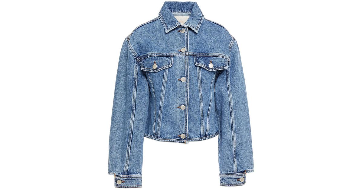 Maje Bisou Cropped Lace-up Faded Denim Jacket in Blue | Lyst Canada