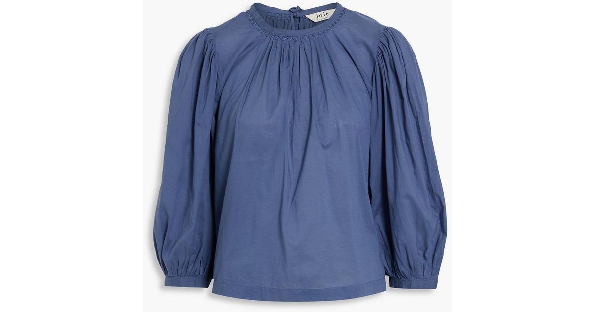 Joie Amsey Gathered Cotton-broadcloth Blouse in Blue | Lyst