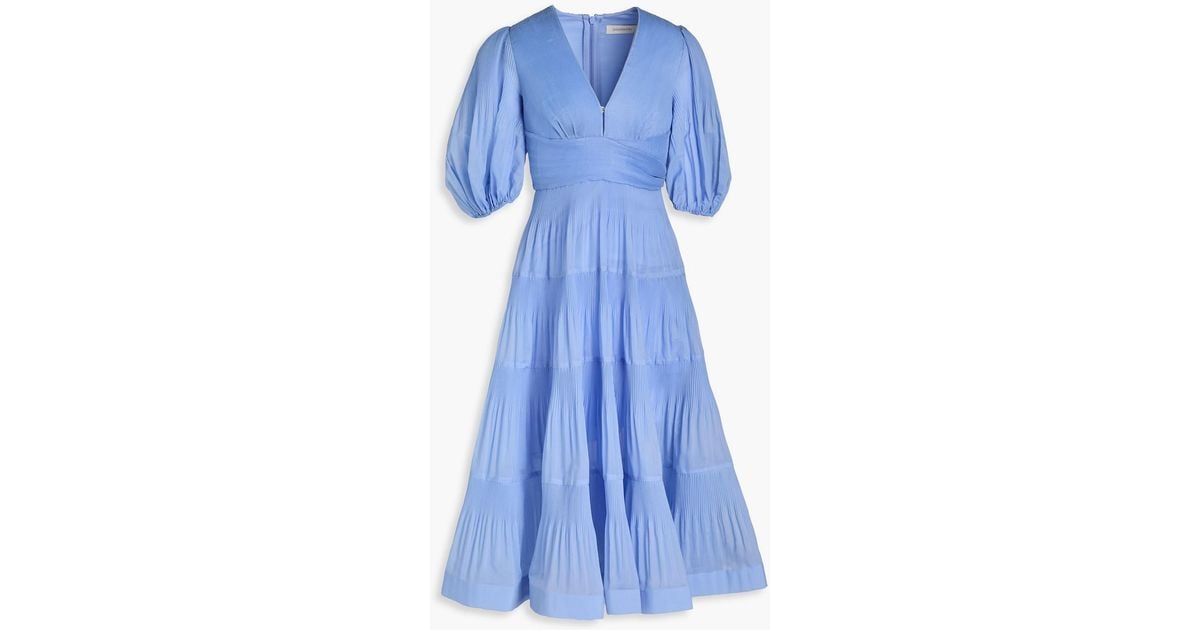 Zimmermann Pliss-organza Midi Dress in Blue | Lyst