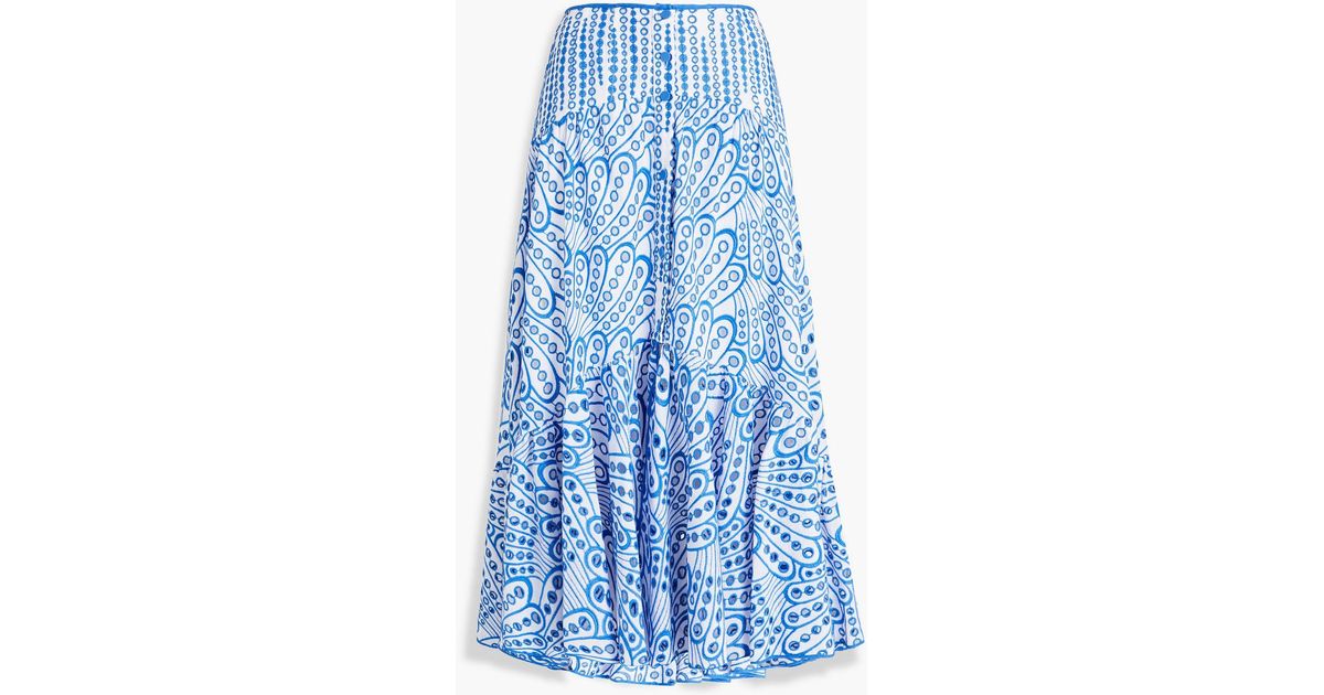 Charo Ruiz Ibiza Gina Broderie Anglaise Cotton-blend Midi Skirt in Blue ...