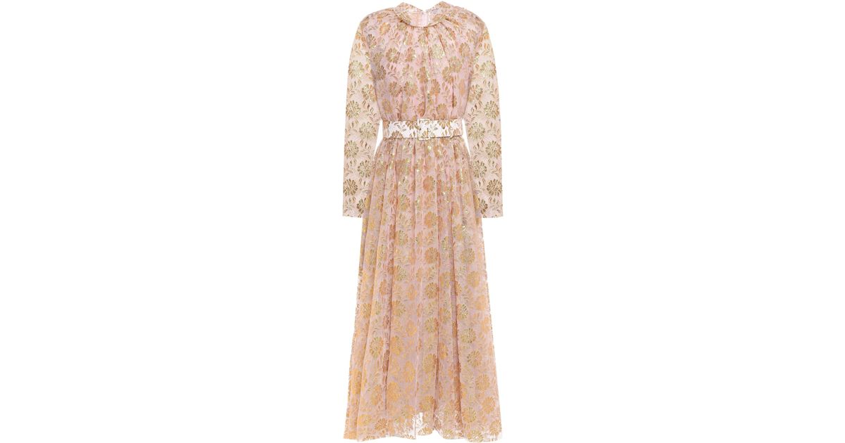 Emilia Wickstead Thelma Belted Metallic Embroidered Tulle Midi Dress