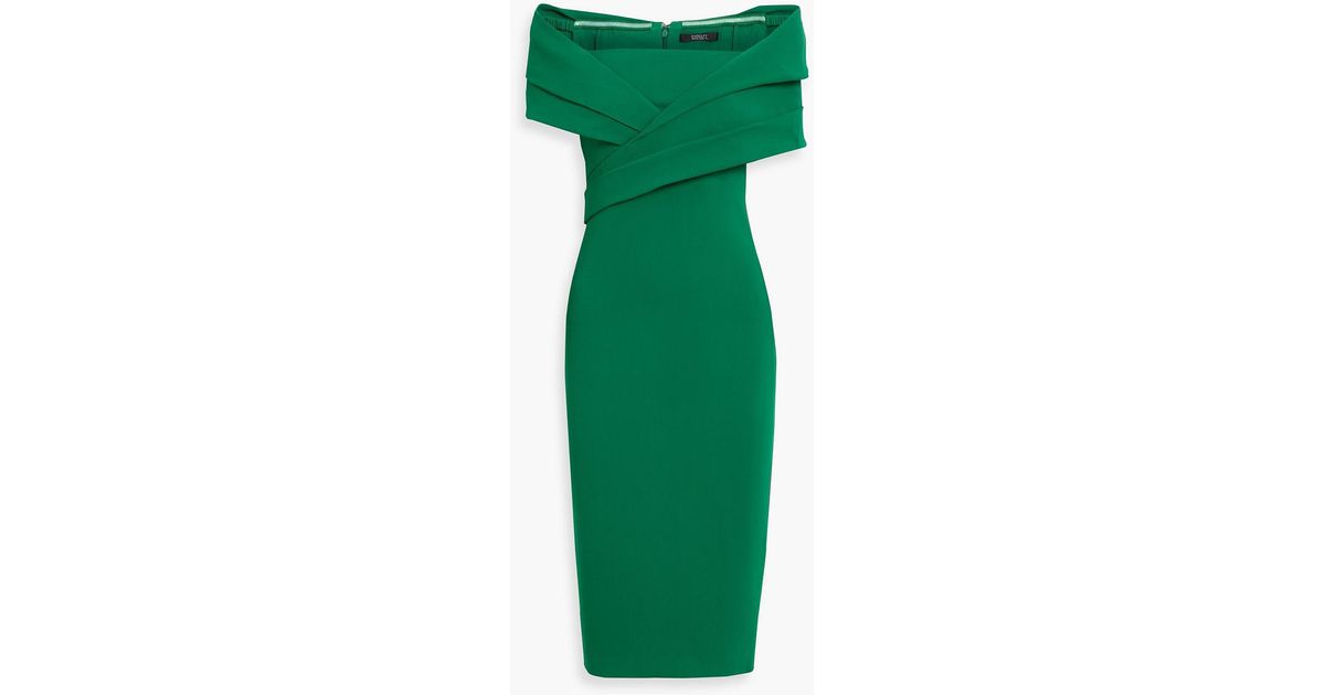 emerald green off the shoulder midi dress Emerald Green Mini Evening Dress with Off-Shoulder & Bow | main image 1