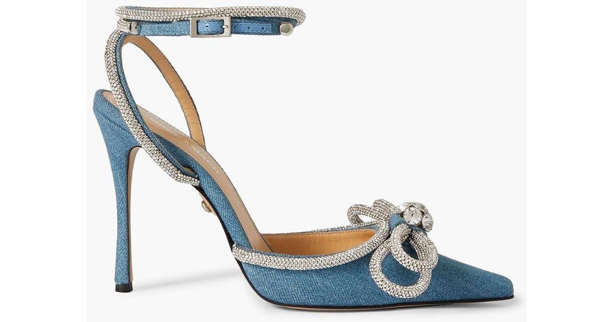 Mach & Mach Double Bow Crystal-embellished Denim Pumps in