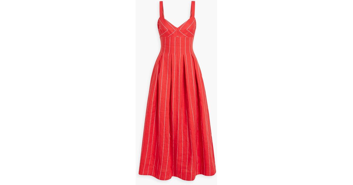 Nicholas Selene Pleated Striped Linen-blend Maxi Dress in Red | Lyst Nicholas Selene Pleated Striped Linen-blend Maxi Dress in Red | Lyst