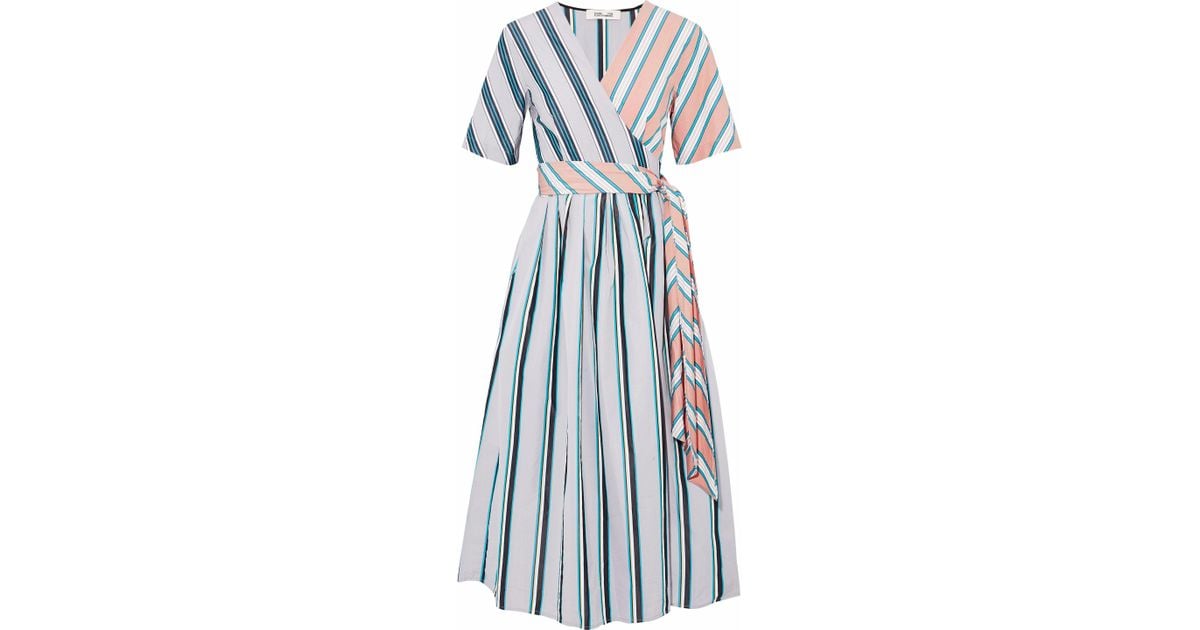 Diane von Furstenberg Paneled Striped Cotton-poplin Midi Wrap Dress ...