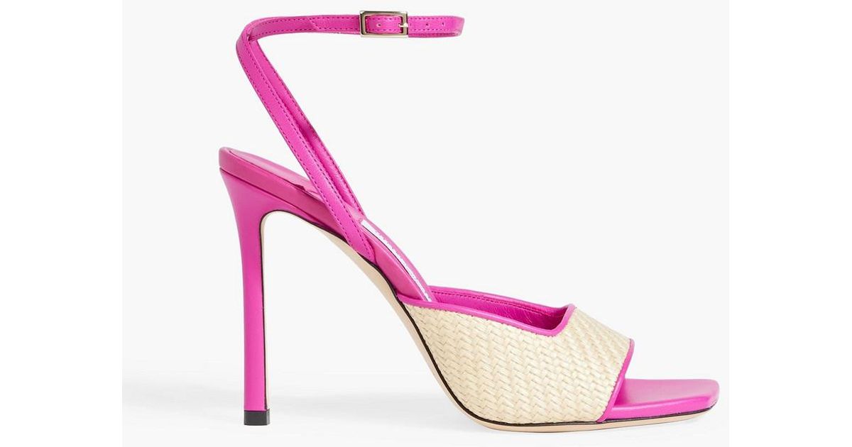Jimmy Choo Zula 100 Leather-Trimmed Raffia Sandals in Pink | Lyst