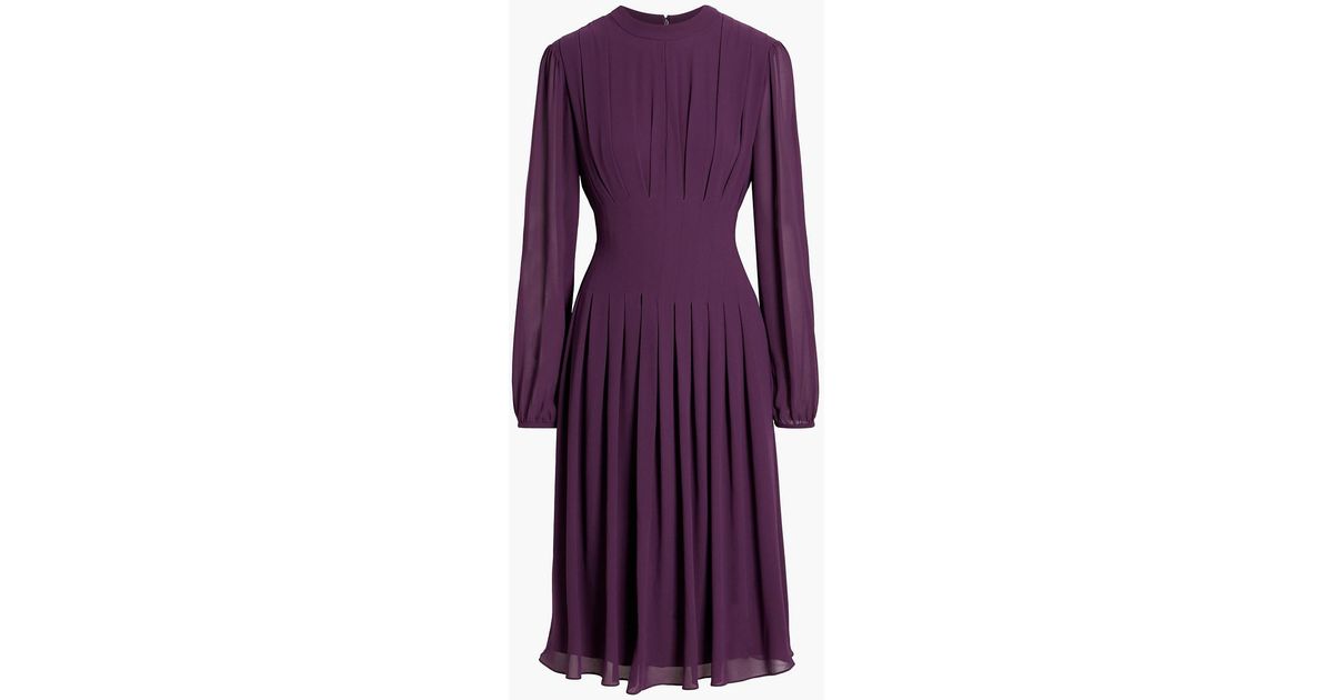 Mikael Aghal Pleated Crepe De Chine Midi Dress in Purple | Lyst