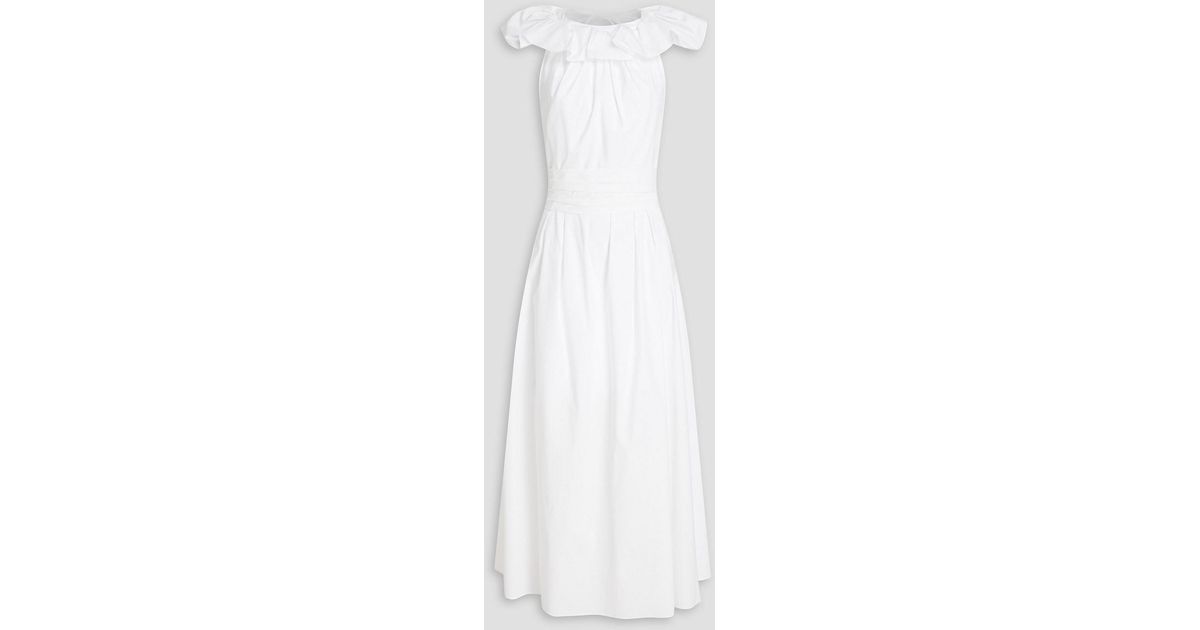 Carolina Herrera Ruffle-trimmed Pleated Cotton-blend Poplin Midi Dress ...
