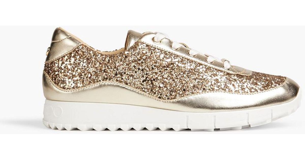 JIMMY CHOO Monza glittered metallic leather sneakers | THE OUTNET