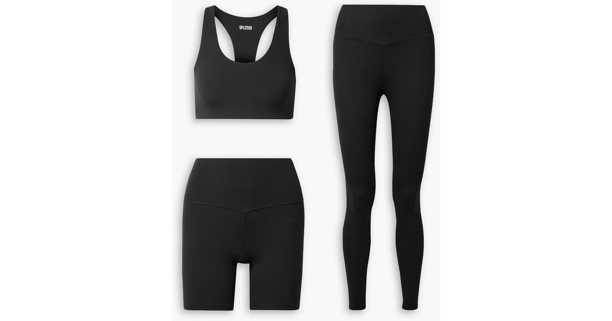 Splits59 Airweight Stretch-jersey leggings, Shorts And Sports Bra Set in  Black
