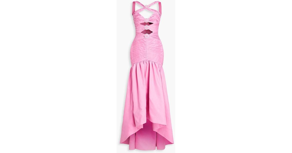 Rasario Cutout Crystal-embellished Linen-blend Gown in Pink | Lyst UK