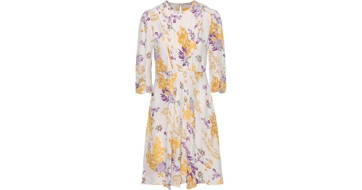 byTiMo Synthetic Pintucked Floral-print Crepe De Chine Dress Ivory in ...