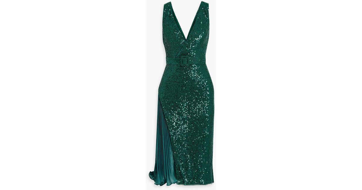 Badgley Mischka Satin-paneled Sequined Tulle Dress in Green Lyst