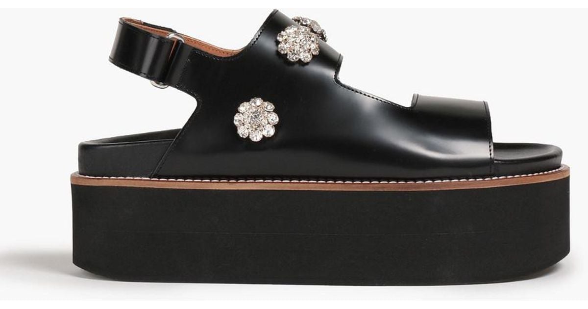 Ganni Embellished Glossed-leather Platform Slingback Sandals in Black ...