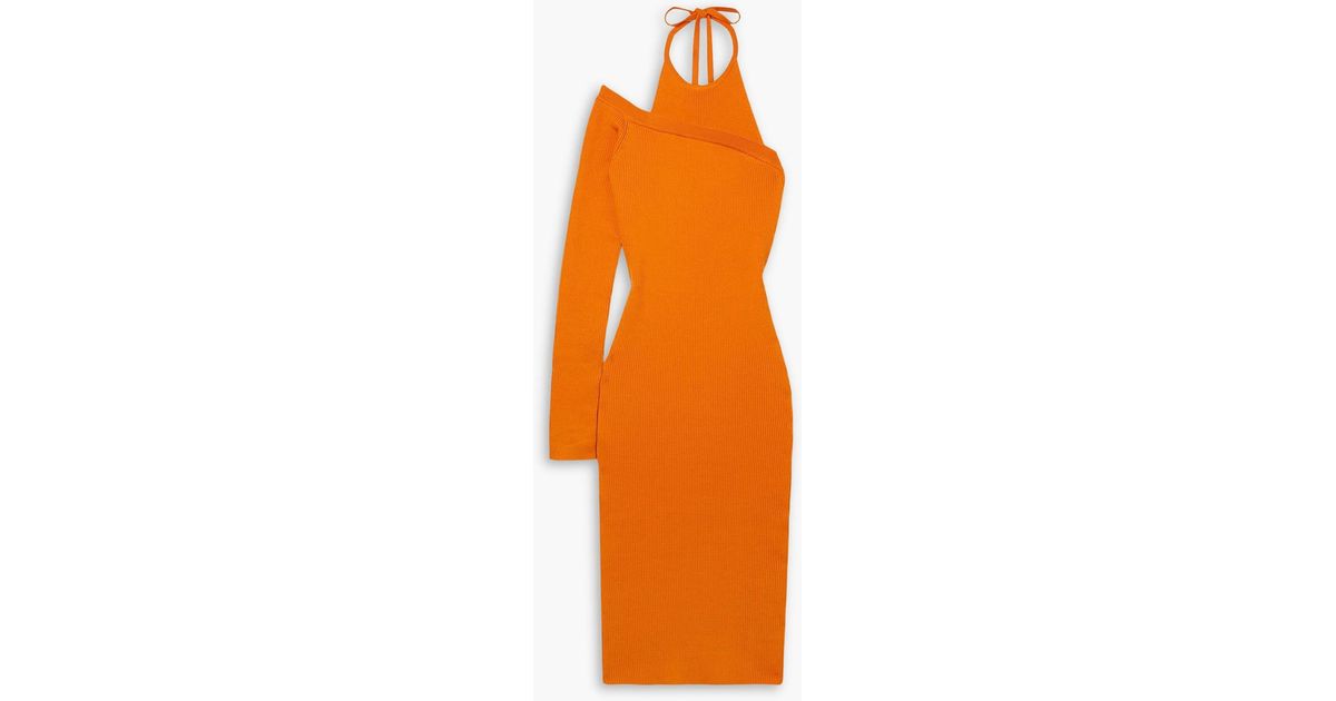 Monse One-Sleeve Ribbed Wool-Blend Halterneck Midi Dress in Orange | Lyst  Canada