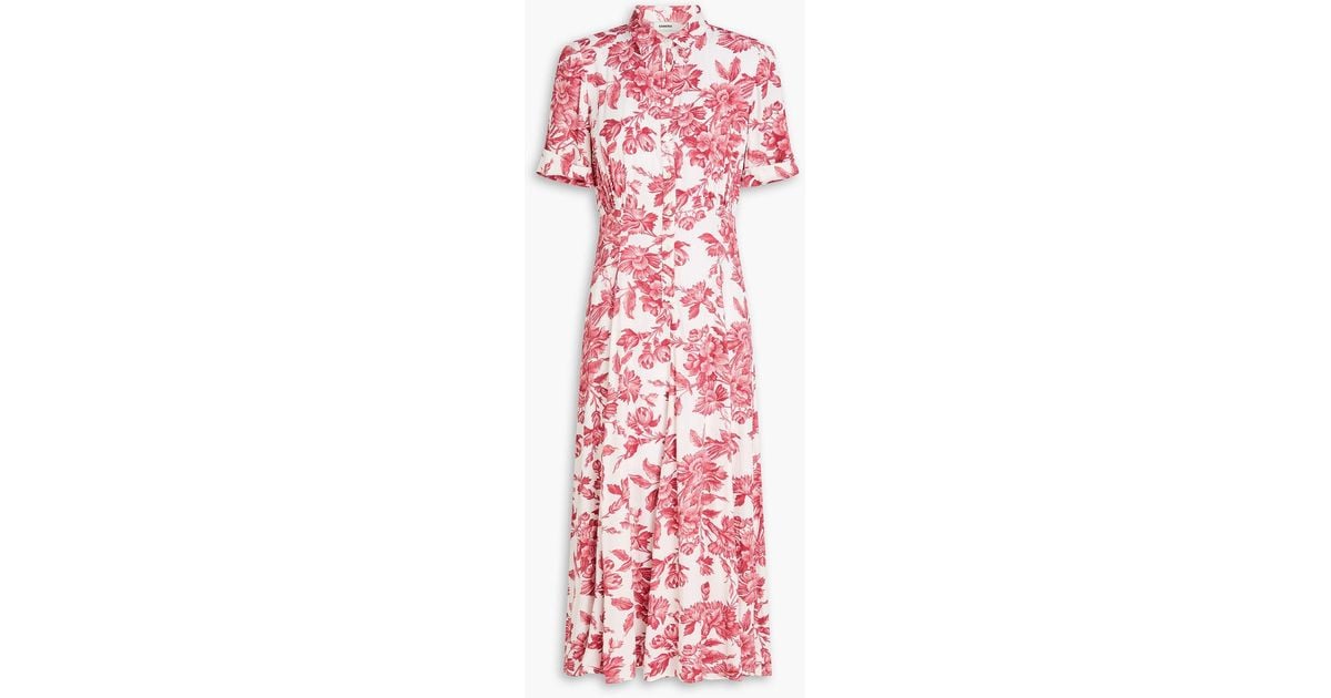 sandro floral shirt dress Sandro Paris 100% Silk Heart Floral Drop Waist Shirt Dress Women 38 Large Button