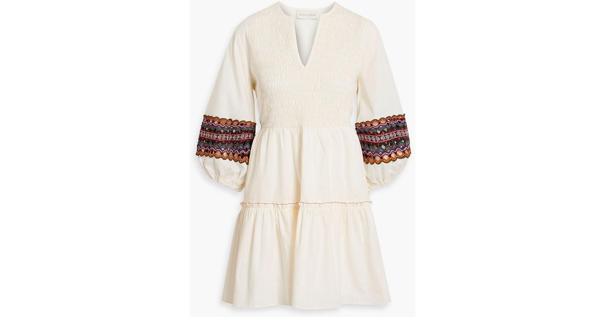 Sachin & Babi Coco Shirred Embroidered Cotton-poplin Mini Dress in ...