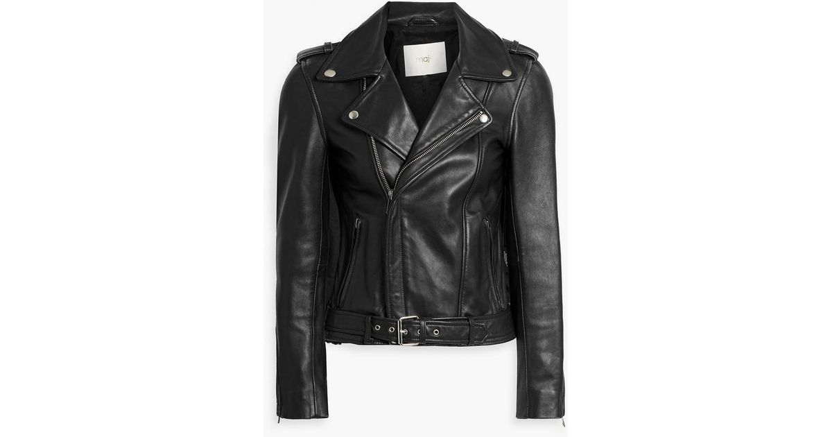 Maje Bubble Leather Biker Jacket in Black | Lyst