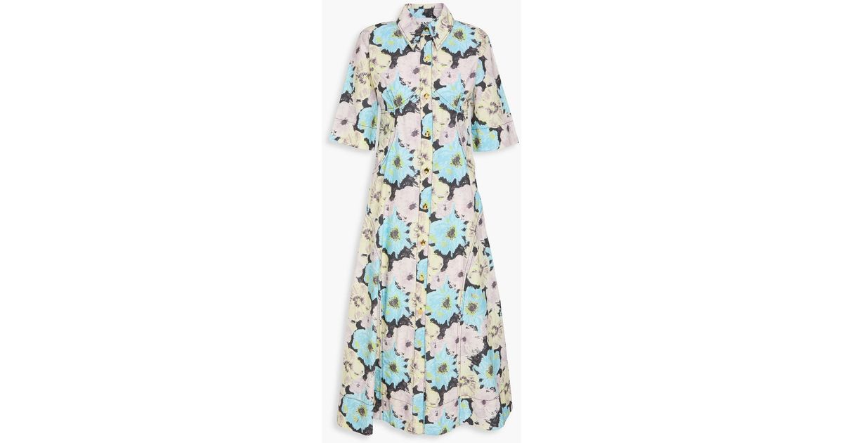 ganni printed cotton poplin shirt dress GANNI Floral-print cotton-poplin midi shirt dress