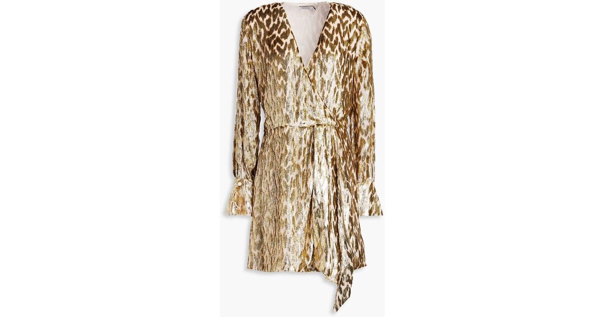 ◆SIMKHAI◆llic Peel Coupe Lurex & Silk Blend Mini Dress SIMKHAI Camryn wrap-effect metallic fil coupé Lurex and silk