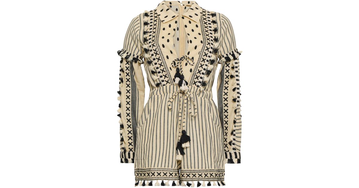 Dodo Bar Or Vala Embroidered Striped Cottongauze Playsuit Black Lyst