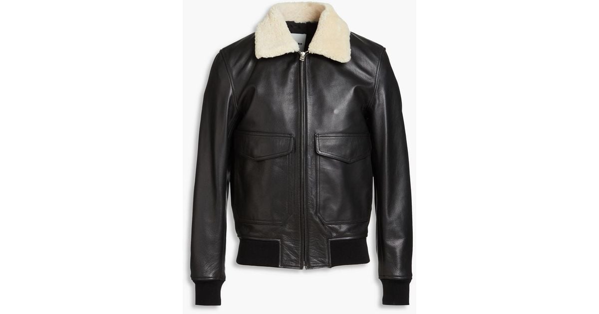 Sandro Shearling-trimmed Leather Bomber Jacket in Black for Men