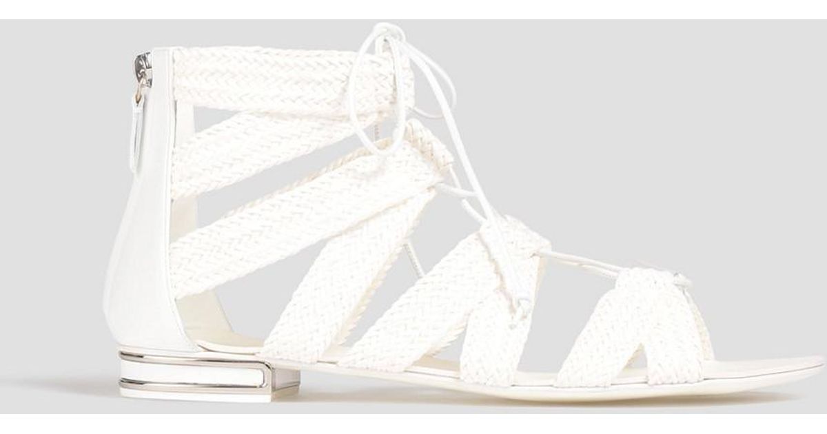 Casadei Hanoi Woven Faux Leather Sandals in White | Lyst