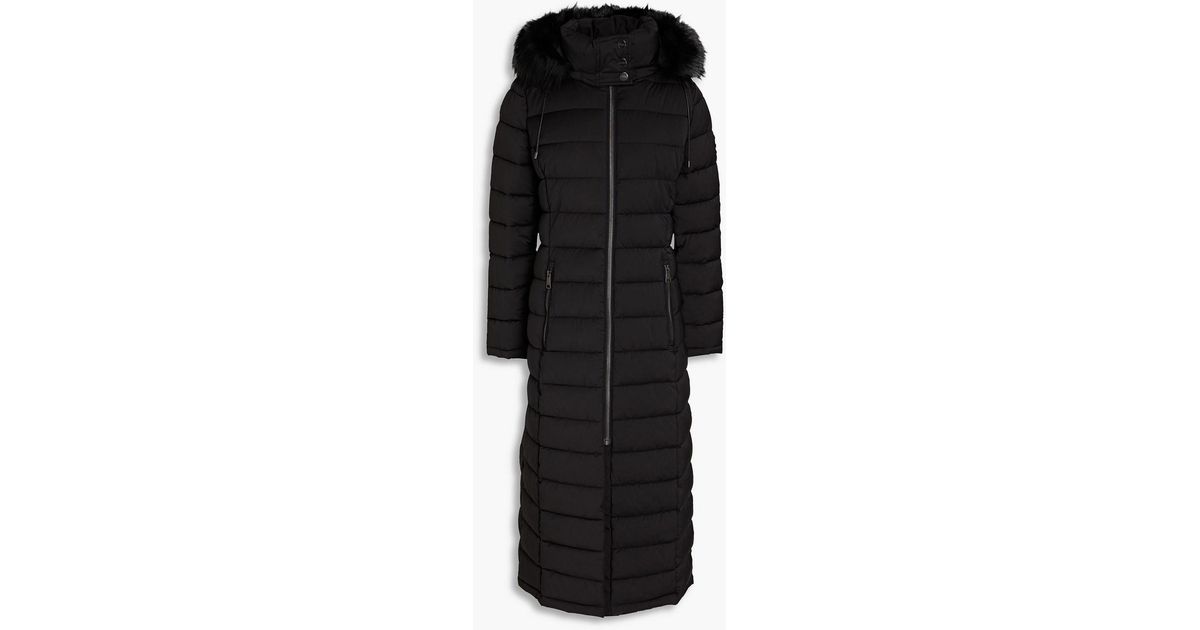 DKNY Faux Fur-trimmed Quilted Shell Hooded Coat in Black | Lyst UK