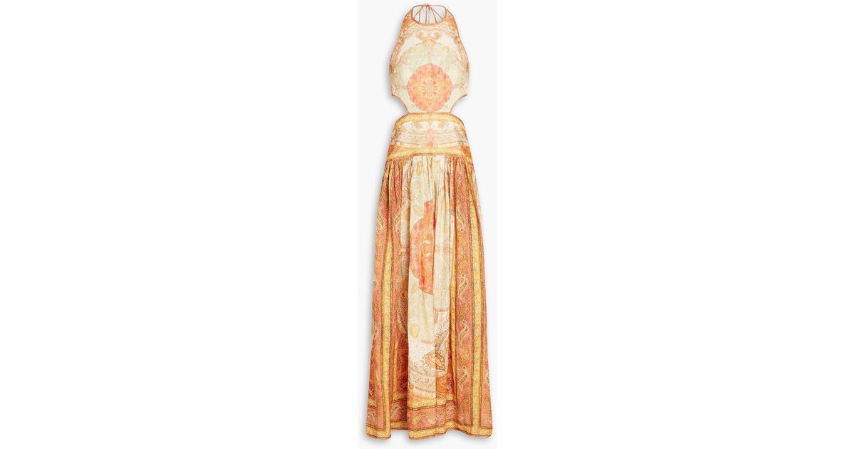 Zimmermann Cutout Paisley-print Linen Halterneck Maxi Dress