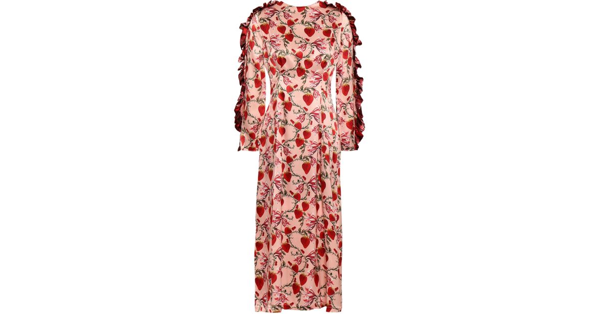 Mother Of Pearl Wanda Ruffled Printed Silk-satin Midi Dress in Pink | Lyst
